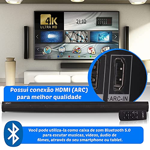 Soundbar Home Theater Caixa de Som Bluetooth 60w RMS com Efeito Cinema Entrada HDMI Arc, Entrada Òpt