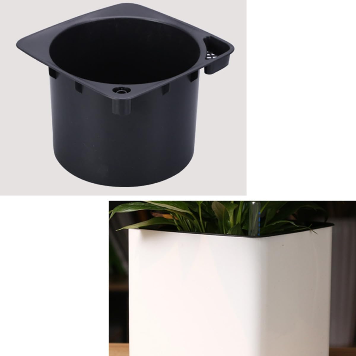 Housoutil Vaso da Fiori Autoirrigante Quadrato in Plastica Bianco 12 CM Set 4 Pezzi con Doppio Contenitore Staccabile Nilometro Galleggiante e Corda di Cotone per Riserva D’Acqua Porta