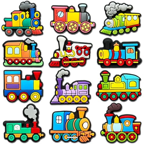 12Pcs Trains Shoes Charms Decoration, Train Shoe Charms for Croc Clog Sandals