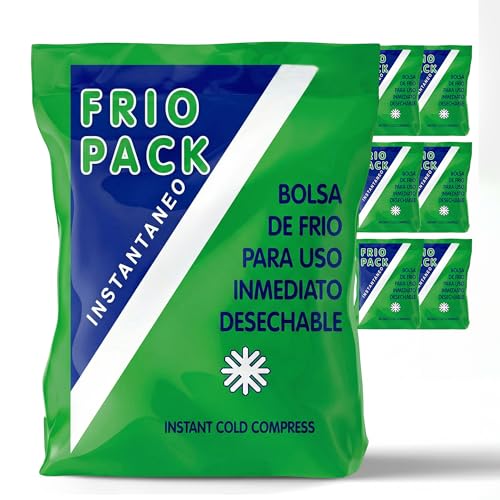 PRACTICOSA Bolsa de Frío Instantáneo. Bolsa Higiénica de Un Solo Uso. Sensación Rápida e Inmediata para uso externo. Compresas de Frío Multiusos. 14x23 cm. 6 Unidades