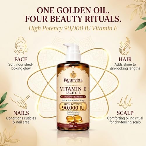 Image of Vitamin E Face Oil for Deep Moisture & Anti Oxident Support for Skin | Lightweight Facial Oil, Alpha-D-Tocopherol 90,000 IU - 60ml