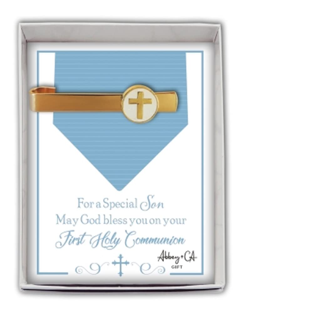 Abbey &amp; CA Gift Son First Communion Gold Tie Bar W/Cross
