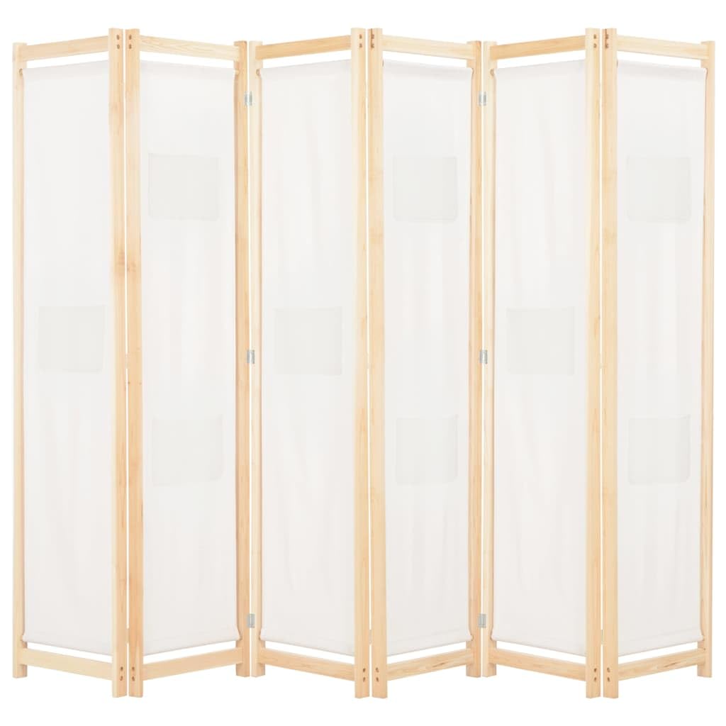 Parawan Przegroda 6 Paneli Tkanina Kremowy 240x170x4 cm