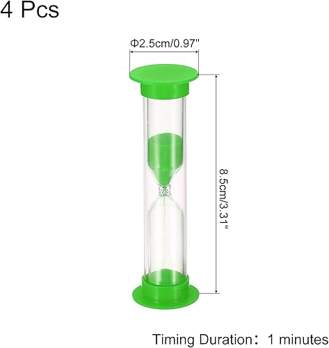 Miniatura 2 de PATIKIL Temporizador de arena de 1 minuto, 4 piezas de reloj de arena pequeño con cubierta de plástico, vidrio de arena de cuenta regresiva para