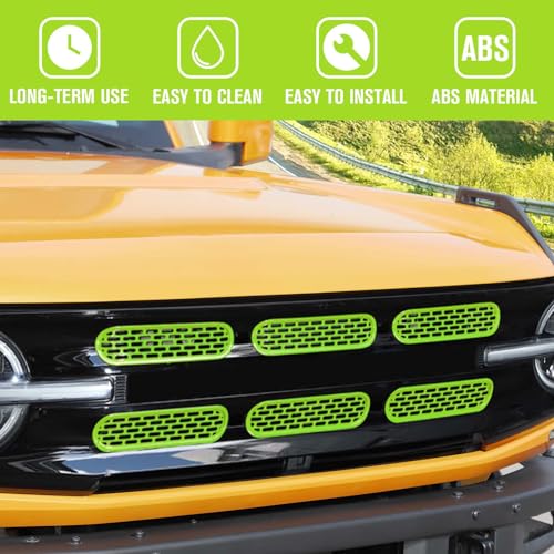 Image of Jimen Compatible with Ford Bronco 2021-2023, 6PCS Front Grille Inserts Mesh Grill Cover Exterior Trim Accessories (Green)