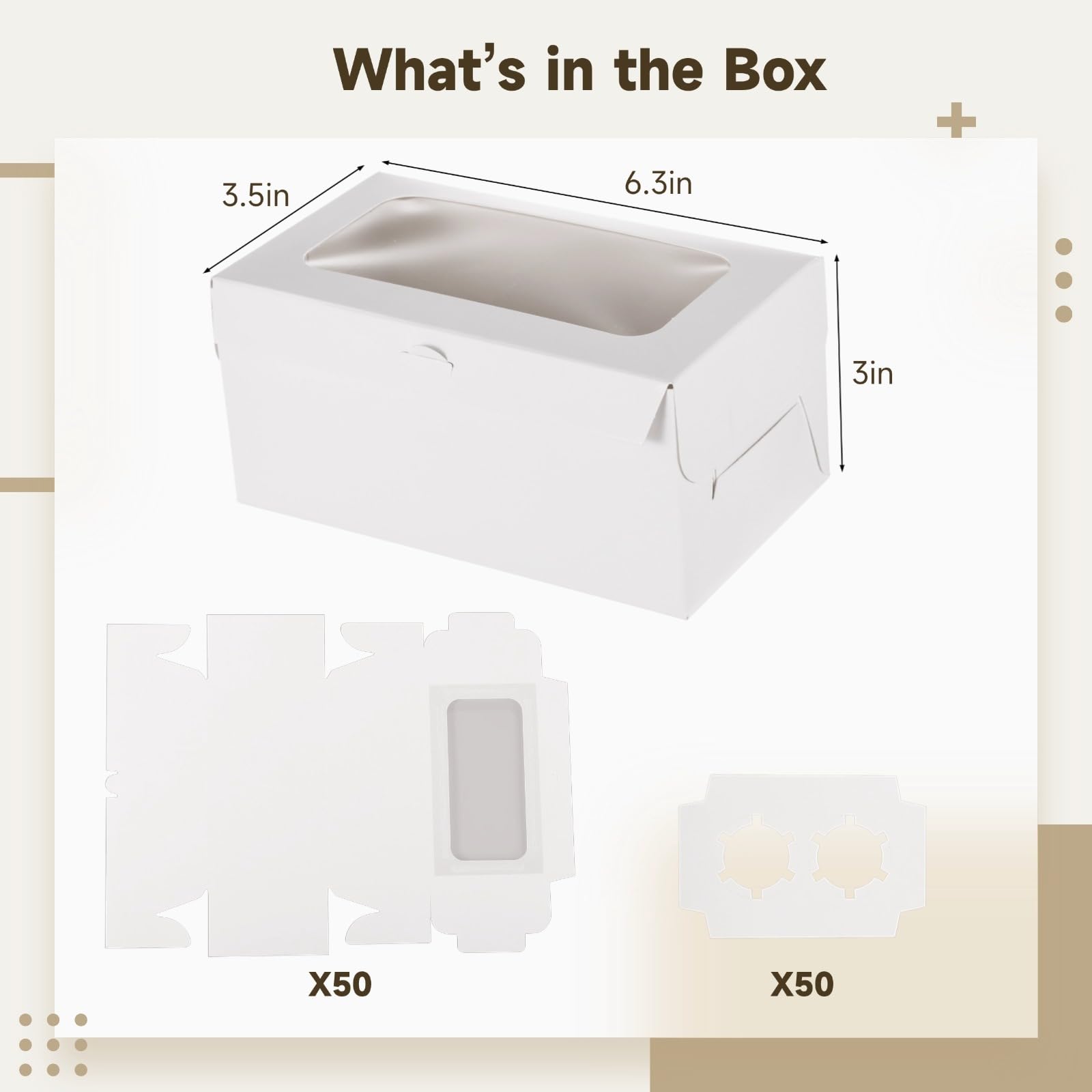 Generisch 50 Stück Cupcake-Boxen aus weißem Papier mit Klarsichtfenster und Doppelschale, Cupcake-Behälter für Partys, Gebäckbox, Dessertverpackung für Cupcakes, Muffins, Kekse, Schokolade