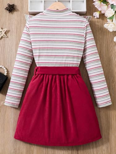 Image of Floerns Girls 2 Piece Outfit Ruffle Trim Long Sleeve T Shirt and Short Skirt Set