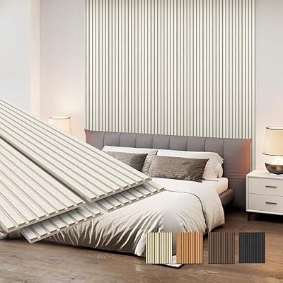 MISSDAY Wood Slat Acoustic Wall Panels, 4 Packs 94.5" x 12.6" White Soundproof Panel For Interior Wall Decor Noise Absorbing-3D Textured Wooden Panel Sound-Absorbing for Home, Office, Studio