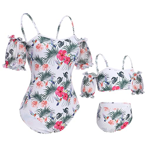 Swimming Costume Women Kids Girls Swimsuits Mother and Daughter Matching Swimwear Ruffle Beachwear Bathing Suit2