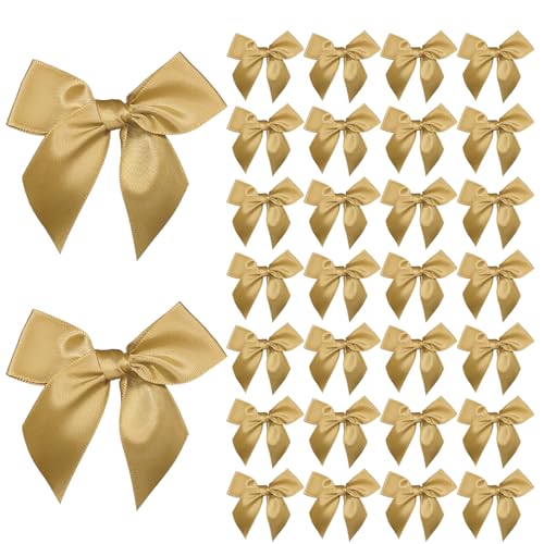 ACKKOR 30 Pcs Gold Bows Mini Bows for Crafts Gift Wrapping Accessories Bows for Gift Wrapping Mini for Crafts for Craft DIY Sewing Wedding Birthday Party Crafts Bakery Candy Bags(Gold)