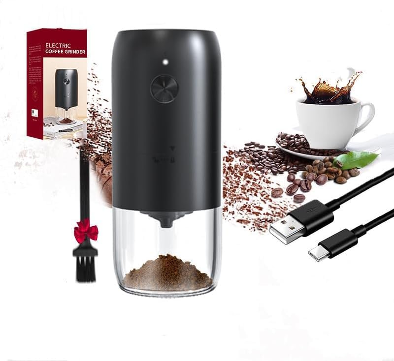 CENXI Portable Electric Coffee Grinder - Electric conical Burr coffee bean grinder, USB charging portable travel grinder, grinding results in better tasting coffee (Black)