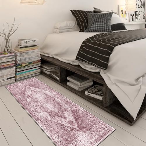 Alfombra de pasillo lavable rosa de 70x220 cm que no resbala 3