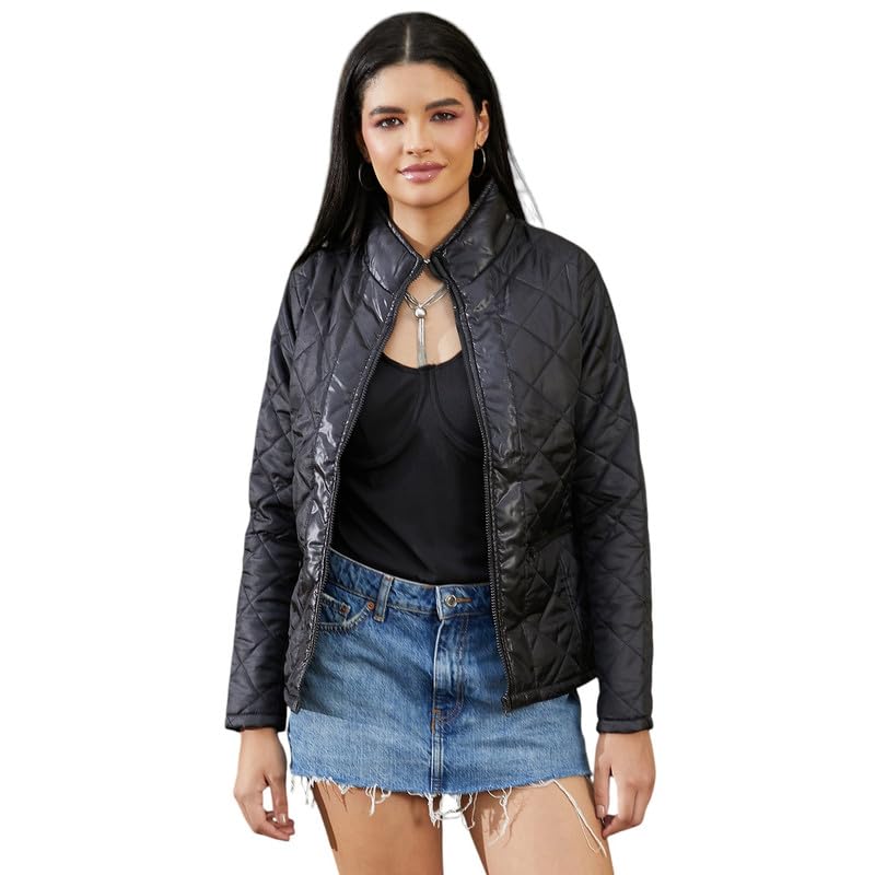 Image of PINACOLADA Women's Fleece-Lined Biker Jacket for Casual Wear | Spread Collar | Long Sleeve | Zipper Closure | Jacket Crafted with Comfort Fit for Everyday Wear