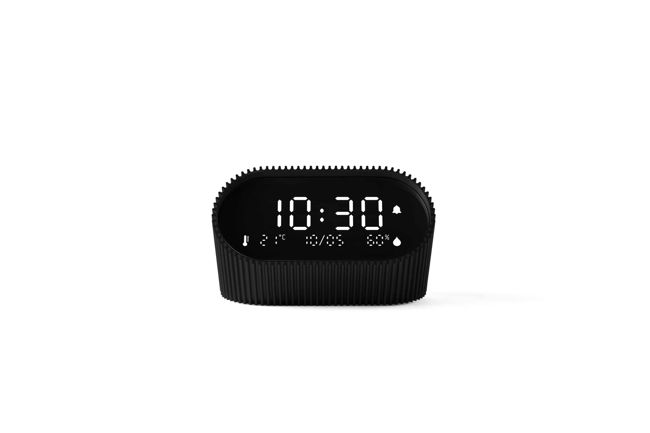 Lexon Ray Alarm Clock with Indoor Thermometer & Hygrometer - Tilt to Activate Alarm Technology - Snooze Function & Choice of Alarm Melodies (Black)