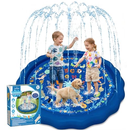 KiddoSpace Splash Pad rutschfeste Wassermatte mit Lerndesigns ideal für draußen im Sommer inkl. Lernkarten BPA-frei perfekt für Kleinkinder & Kinder.
