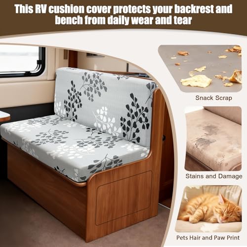 Image of SearchI RV Dinette Cushion Covers, Stretch Camper Cushion Slipcovers for Travel Trailer Couch RV Booth Seat, Replacement Camper Sofa Chair Protector (1 Backrest Cover & 1 Bench Cover, Leaf Pattern)
