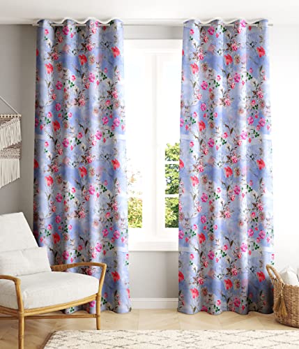 Image of Ultimate Trends 270 GSM Premium Room Darkening Curtains with Tie Back and Diamond Eyelets Set of 2 Panels (8 L x 4 W Feet, Light Blue)