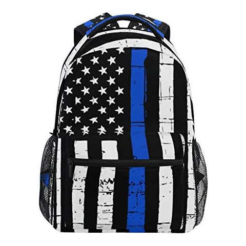 Nerxy Blue Lives Matter School Backpack Lightweight Thin Blue Line School Bookbag for Girls Boys Resistant Durable Casual Basic American Flag Bookbag for Students Travel Hiking Camping Daypack Cover