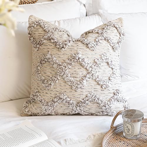 BlissBlush Beige Brown Boho Throw Pillow Covers 18X18, Bohemian Accent