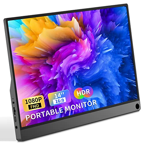 Image of Portable Monitor 1080P, FHD 14 inch IPS Monitors Screen with Type-C /USB C /HDMI, Dual Built-in Speaker, Eye Care Gaming Portable Monitor Second Screen for Laptop /PC /Mac /Phone /Computer