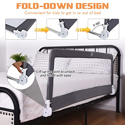 Costzon Double Sided Bed Rail Guard, 2 Pack, Extra Long Swing Down Safety Guard W/Straps, Folding Baby Bedrail For Kids Twin Double Full Queen King Mattress, Gray, 59 Inch #TOP4