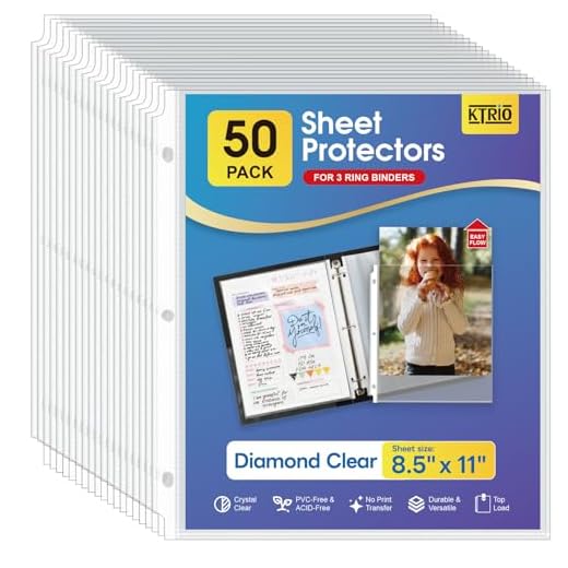 KTRIO Sheet Protectors 8.5 x 11 inch, Clear Page Protector for 3 Ring Binder, Plastic Sleeves for Binders, Top Loading Paper Sheets Document Sleeve Letter Size, Office & Home, 50 Pack