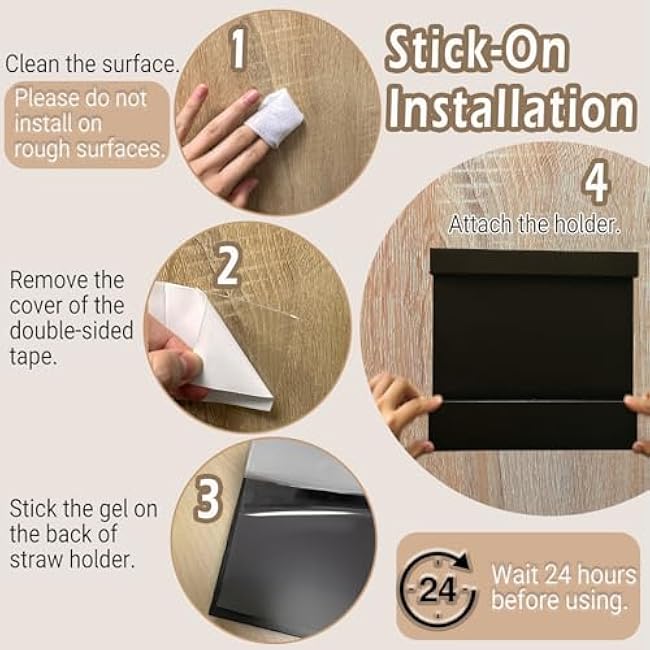 Magnetic Straw Holder for Fridge - 4-Slot Metal Tumbler Straw Organizer with Strong Adhesive Mounting for Cabinet Door, Holds 30+ Straws & Saves Space Accessory for Kitchen/Cupboard/RV