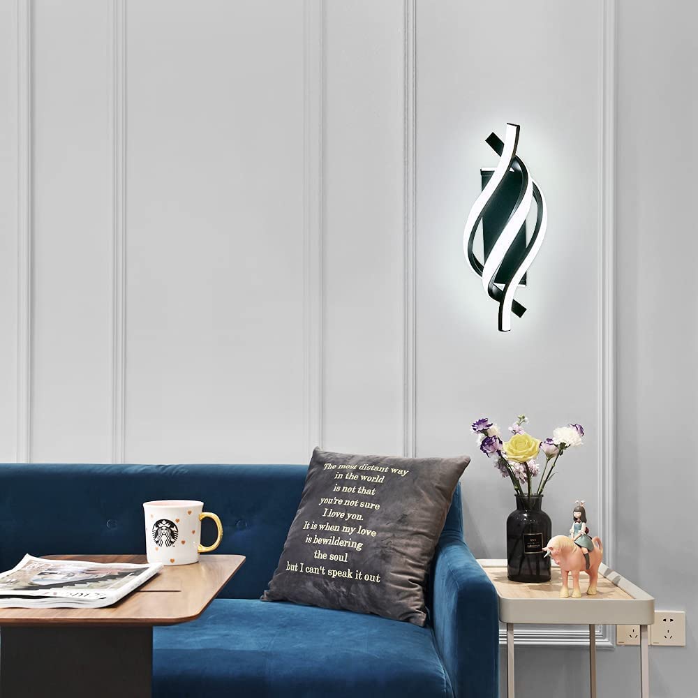 Applique Applique Moderna 18W Applique Design Curvo 6500K Bianco Freddo 1200 Lumen Nero per Camera da Letto Studio