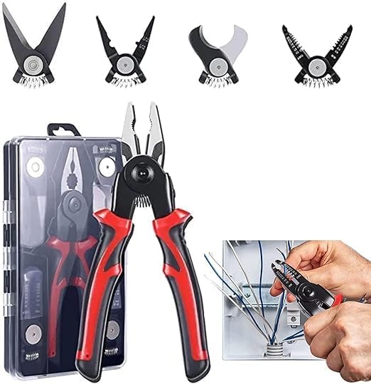 AJARVAR 5 in 1 multifunctional Pliers Tool Kit With 5 Interchangeable Heads Special For Electricians Combination Lineman Pliers,Cable Cutting,Wire Stripping,Crimping Tools,Sheet Metal Shear 3