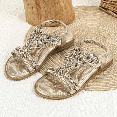 Girls Bohemian Crystal Sandals Kids Summer Beach Wedding Rhinestone Flats Glitter Open Toe T Strap Boho Sandal2