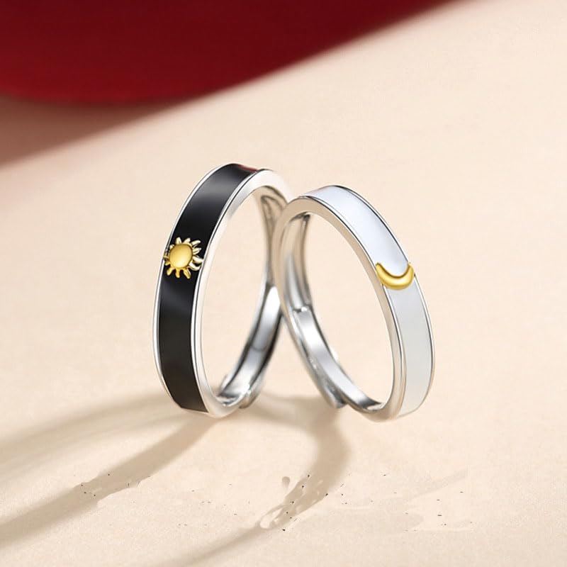 2Pcs Matching Couple Rings Set Sun and Moon Promise Ring Adjustable Matching Rings for Couples Promise Band Rings Anniversary Valentine's Jewelry3