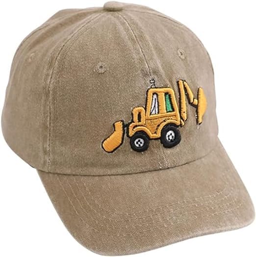 Excavator Toddler Baseball Hat, Cute Embroidery Kids Baseball Cap, Toddler Boy Hat, Adjustable Cotton Washed Vintage Cowboy Hat, Children Sun Hat, for Boys Girls Age 2-8, Kahki