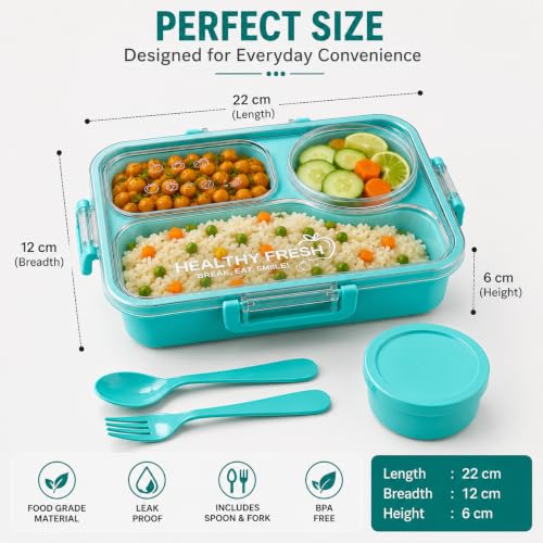 Image of Healthy Fresh Bento Lunch Box 3 Compartment, 1000ml