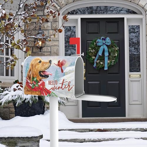 Image of Hello Winter Golden Retriever Dog Mailbox Cover Magnetic Standard
