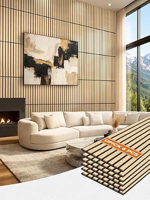 Upick Acoustic Wood Slat Wall Panels 24" x 12" Oak for Interior Decor - Sound Absorbing Accent Wall, Easy DIY Install, 6 Pack