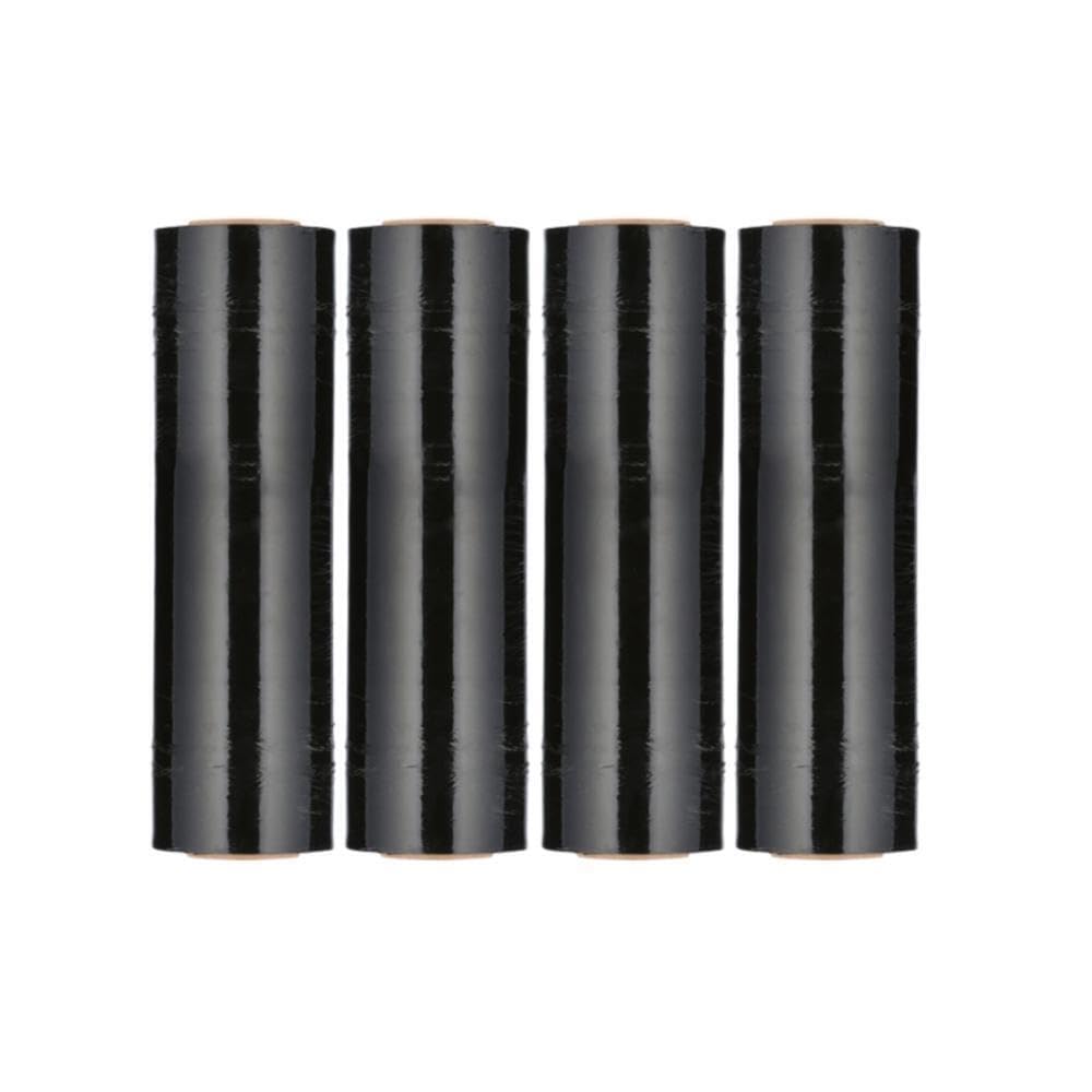 PSBM Cast Tinted Black Hand Stretch Wrap 4 Pack 18 Inch x 1500 Feet, 47 Gauge, Industrial Self Adhering Packing Moving Shrink Film