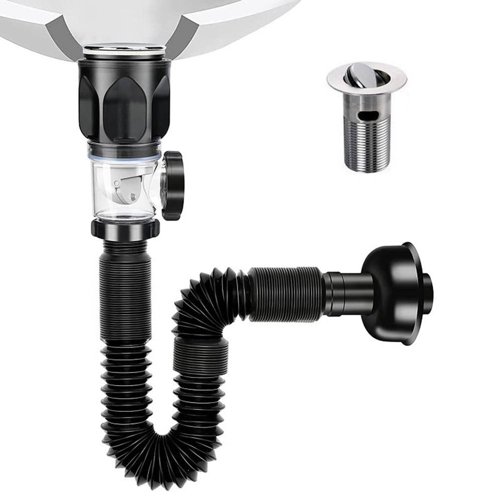 Povxlum Bathroom Sink Drain Kit With Flexible Expandable P-Trap Sink Drain Pipe Tube Anti-Odor Bathroom Sink Drain Pipe