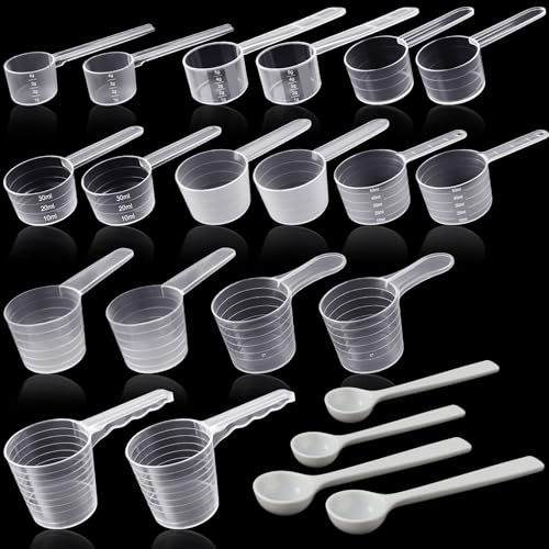 HavaCue 22 Stück Transparent Messlöffel Set, Dosierlöffel 1g/2ml - 50g/100ml, Wiederverwendbar Kunststoff Transparent Measuring Spoons, Scoop Löffel Proteinpulver, Skala Dosierlöffel für Waschpulver