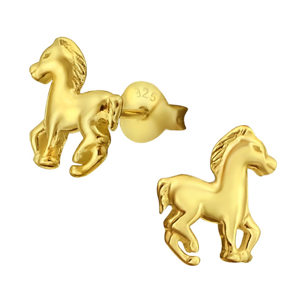Pendientes De Plata De Ley 925 Para Niña - Diseño Caballo Poni Envejecido, 9 Mm, En Caja Regalo Laimons