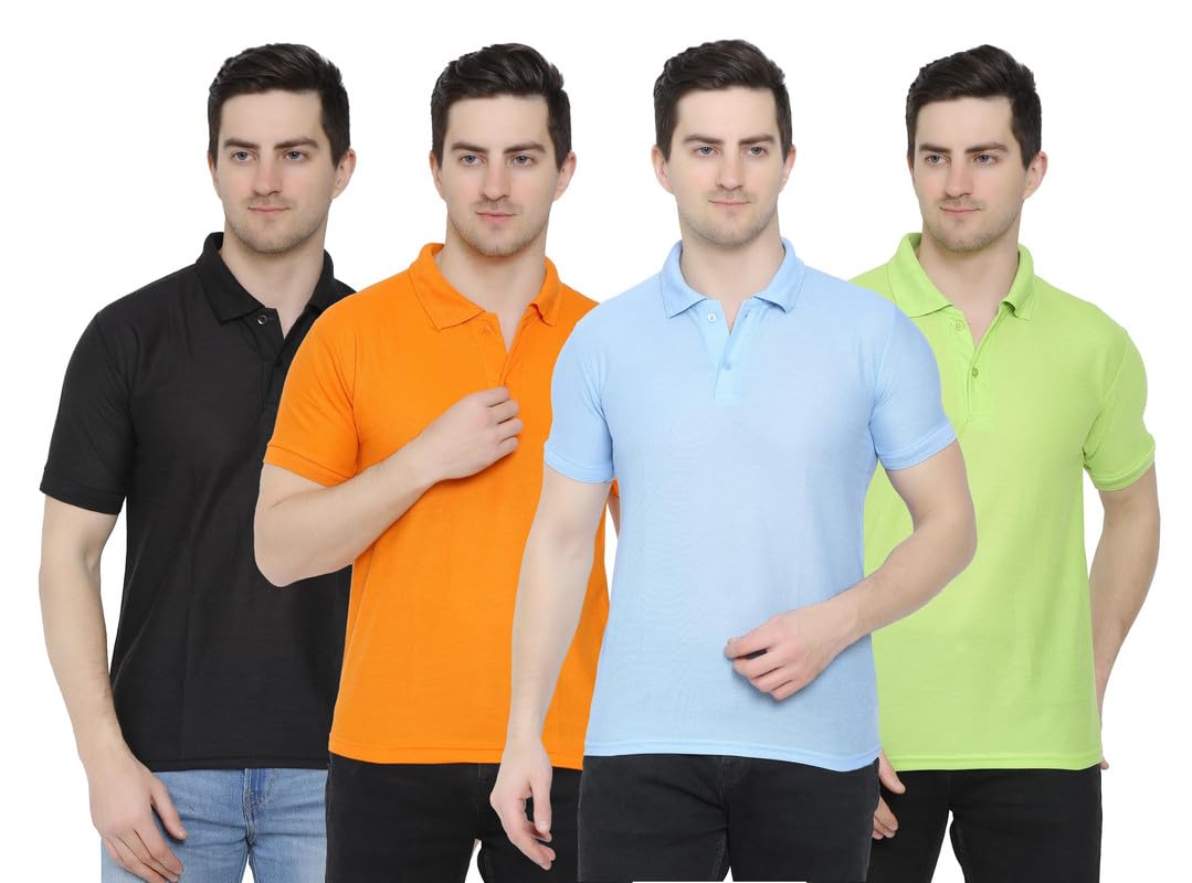keoti Poly Cotton(Mattey) Collar Neck Half Sleeves Tshirt for Men & Boys (Pack of 4), Plain-Regular Fit, Casual Wear, Polo Tees for Daily Use Stylish Comfortable Men’s T-Shirt Black, Light Green-picture-28