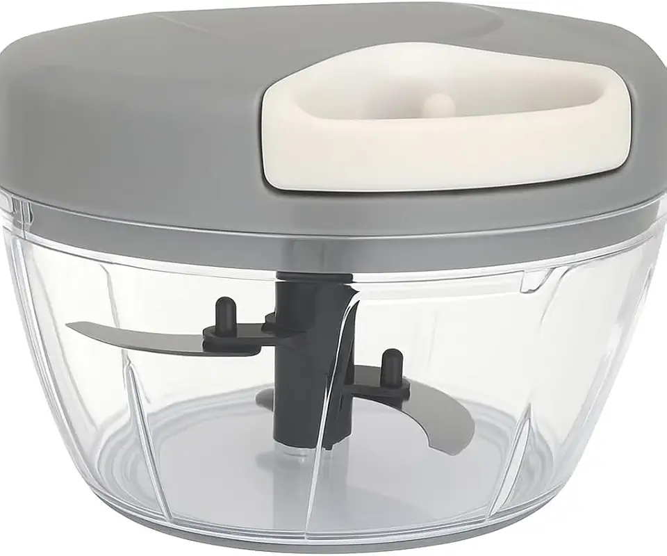 Processador Manual de Alimentos com Lâminas Triplas, Recipiente de 500ml, Plástico e Vidro, 13x8cm, para Picar Legumes e Vegetais, Multiuso na Cozinha