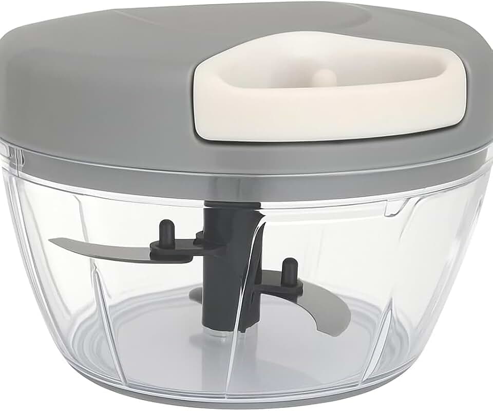 Processador Manual de Alimentos com Lâminas Triplas, Recipiente de 500ml, Plástico e Vidro, 13x8cm, para Picar Legumes e Vegetais, Multiuso na Cozinha