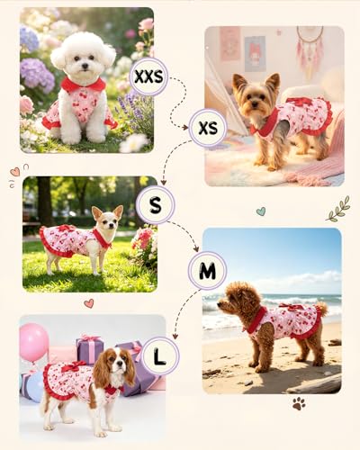 Image of CuteBone Cute Cherry & Daisy Pet Dress with Peter Pan Collar - Pink Sweet Pattern - Sleeveless Ruffled Skirt with Bow for Small Dogs, Cats - Summer & Daily Wear