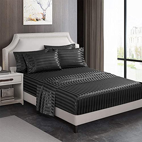 Spannbettlaken 200x200 Boxspringbett Schwarz Satin Muster Bettlaken Frottee Glanz-Satin Leintuch 200 x 200 Seide Shining Spannbetttuch Frottee Uni Spannleintuch für Hohe Matratze bis 25-30 cm
