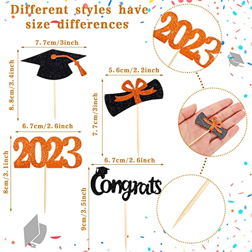 100 Pack 2023 Graduation Cupcake Toppers Grad Cap Food Appetizer Picks Cake Graduation Party Decorations Diploma Cupcake Picks For Cake Class Of 2023 Graduation Party Supplies (Black And Orange) #TOP2