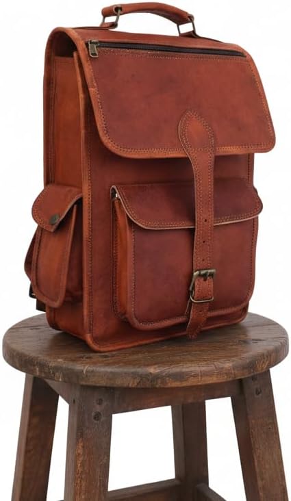Vintage Full Grain Leather Backpack Shoulder Bag, Fits 13 Inch Laptop, Office School Everyday Rucksack Handbags