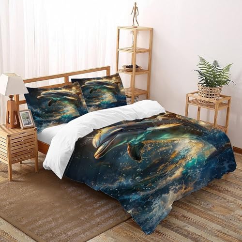 Linge de lit microfibre dauphin parure de lit double haut de gamme avec impression 3D - 2