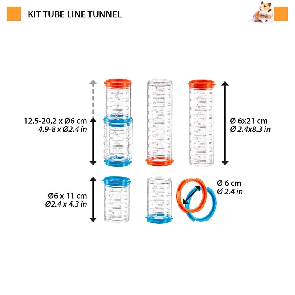 Ferplast Ensemble de Tubes Hamster, Accessoire Cage Hamster, Total 7 pièces, Tunnels pour Hamsters Transparents avec Trous de Ventilation, Raccords Inclus, KIT Tube Tunnel, Jouet Hamsters