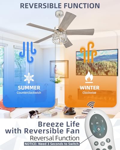 Image of YOUKAIN 48-Inch Crystal Ceiling Fan with Lights & Remote, Gray Oak