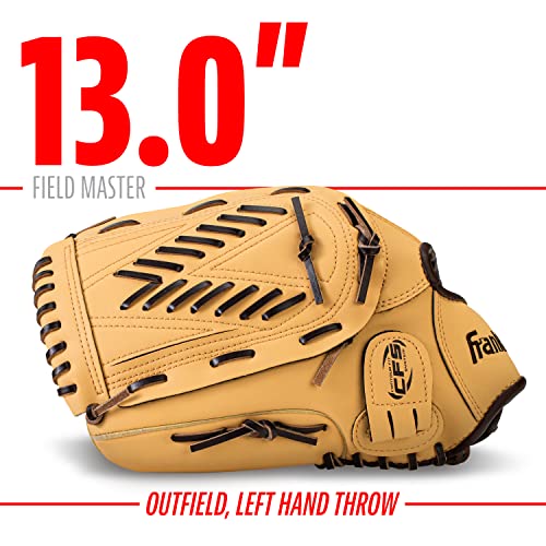 Image of Franklin Sports Baseball + Softball Glove - Field Master Baseball + Softball Mitt - Adult + Youth Glove - Men's + Women's Baseball + Softball Gloves - Left Hand Throw - 13 inch - Camel Brown